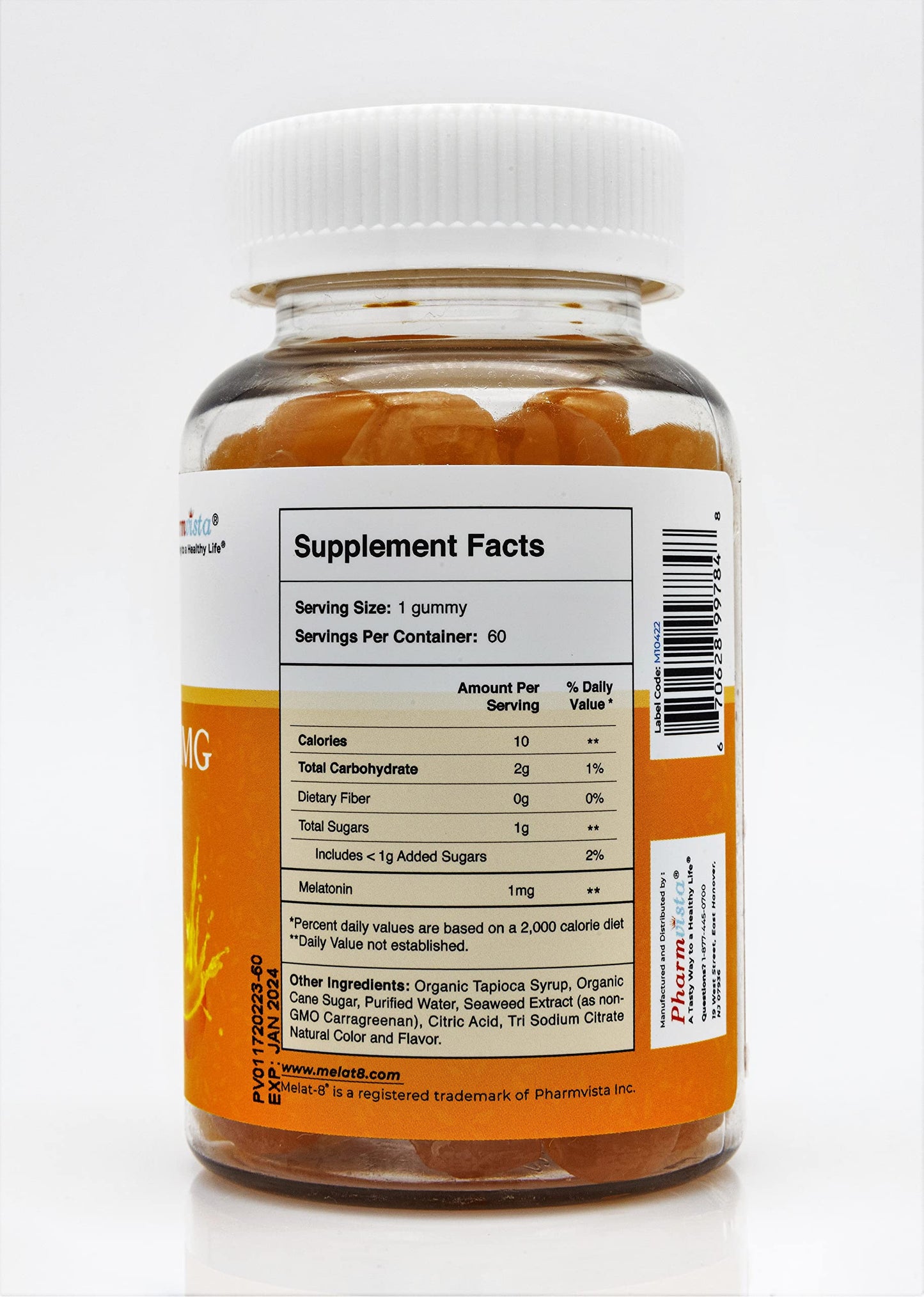 Melat-8 Low Dose Sleep Gummies Melatonin 1mg for Sleep Support, 60 Count, Cherry Orange Flavor