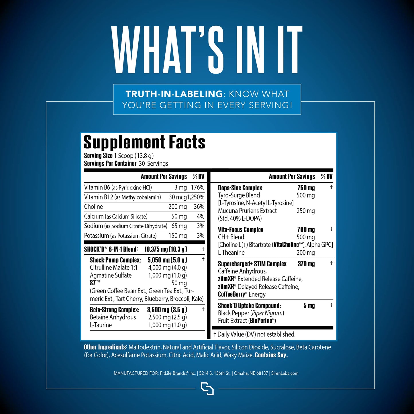 SIRENLABS Shock’D Yoked High Stim Pre-Workout Powder 12.3