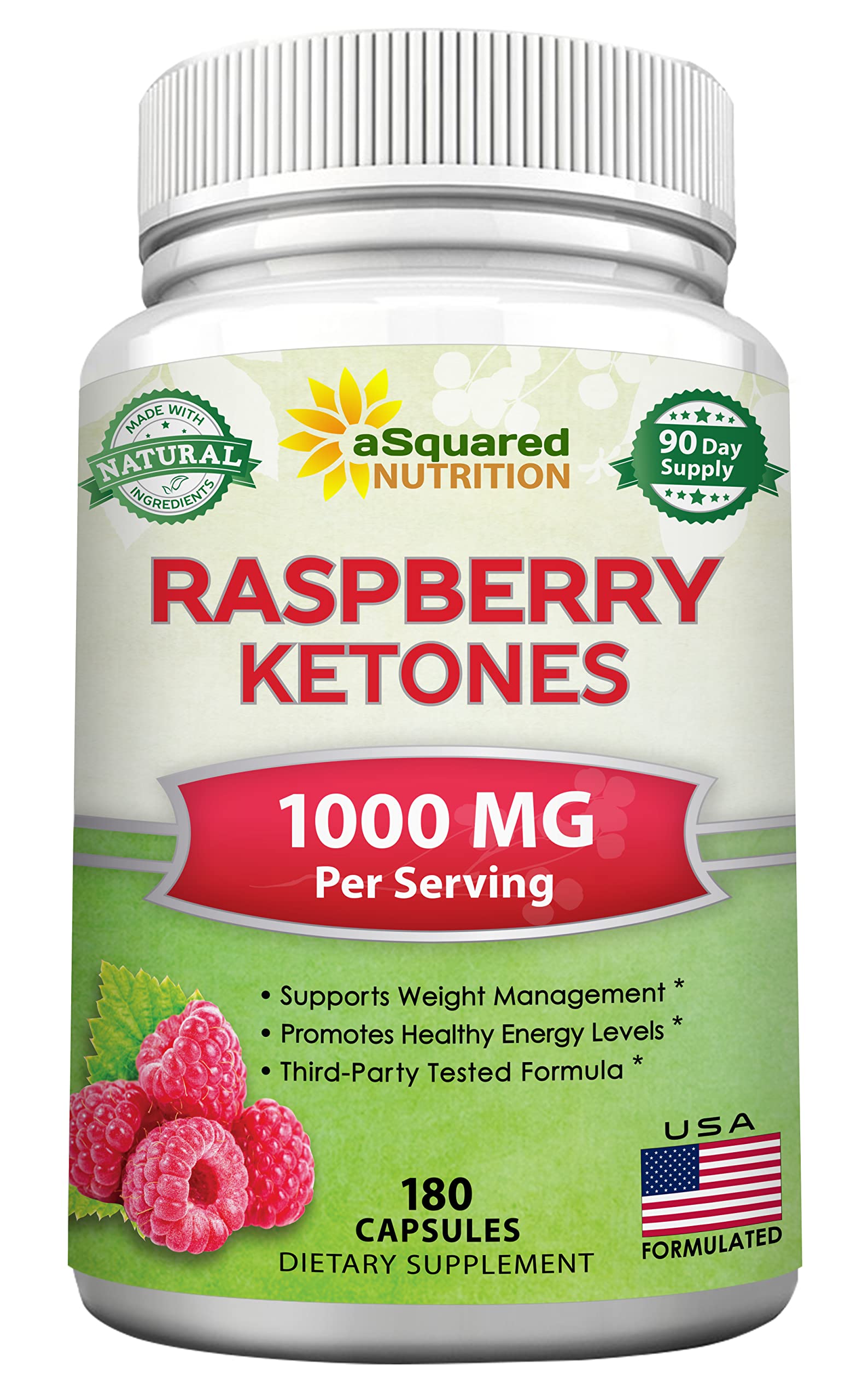 aSquared Nutrition Natural Raspberry Ketones 1000mg Capsules 180 Count