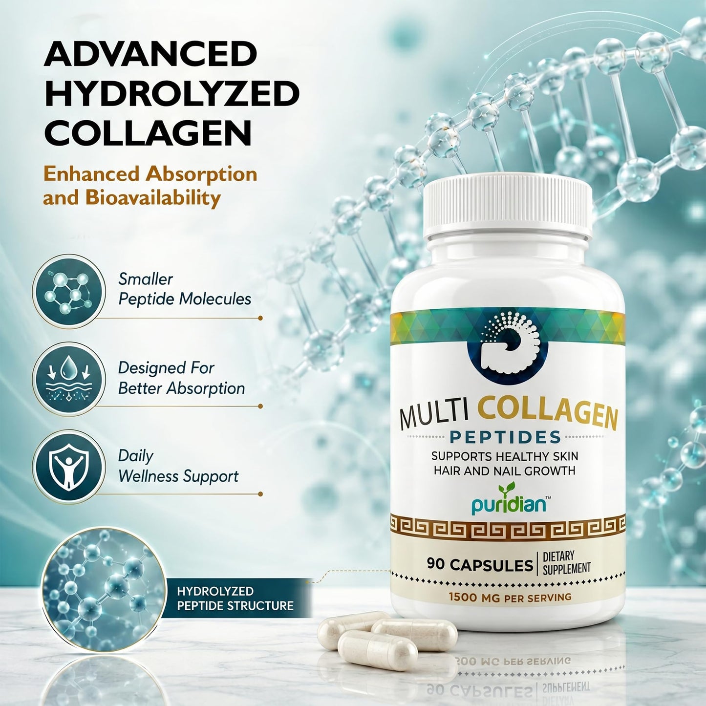 Puridian Collagen Peptides Capsules, 90 Count