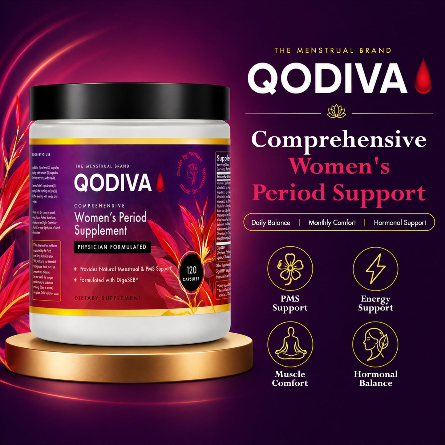QODIVA Women's Period Supplement for Cycle Wellness 120 Capsules