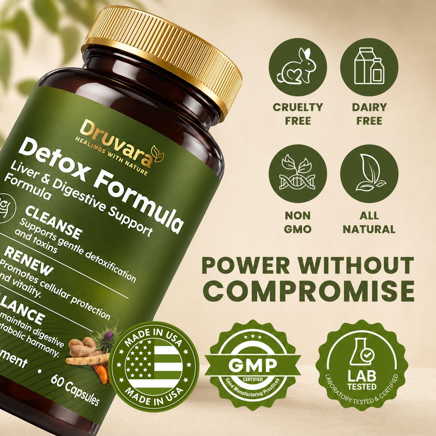 Druvara Detox Capsules with Milk Thistle, Dandelion Root & Herbal Blend, Natural Liver Detox Supplement, Digestion & Energy Support, 60 Capsules
