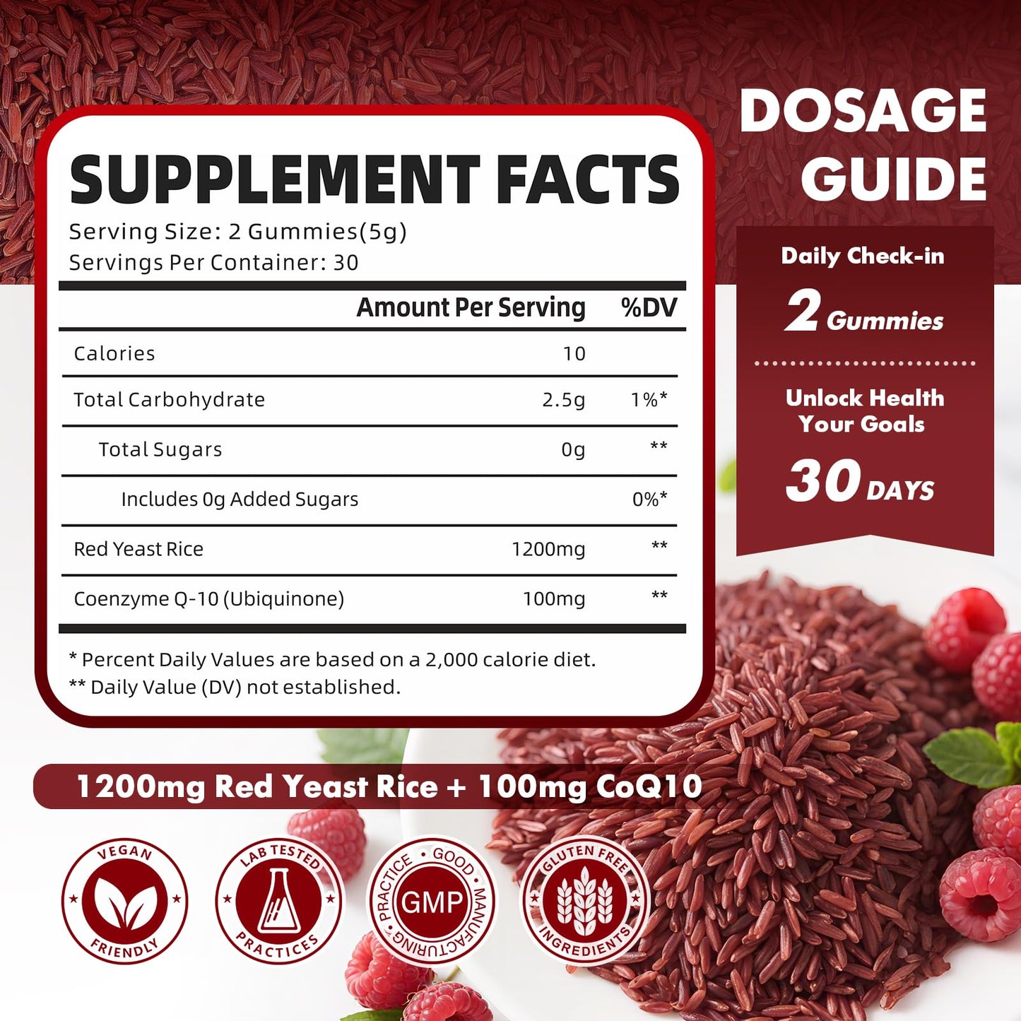 GrnLife Red Yeast Rice with CoQ10 Gummies, Red Yeast Rice Supplement, 60 Count