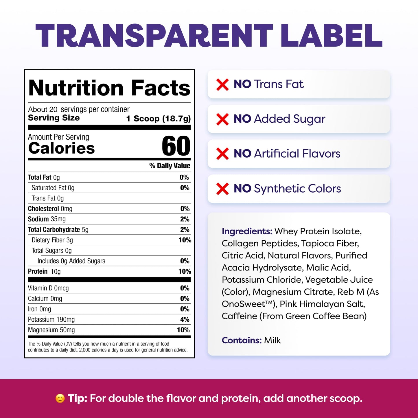 Javvy Clear Protein Powder with Clear Whey Protein, Strawberry Berry Acai, 13.2