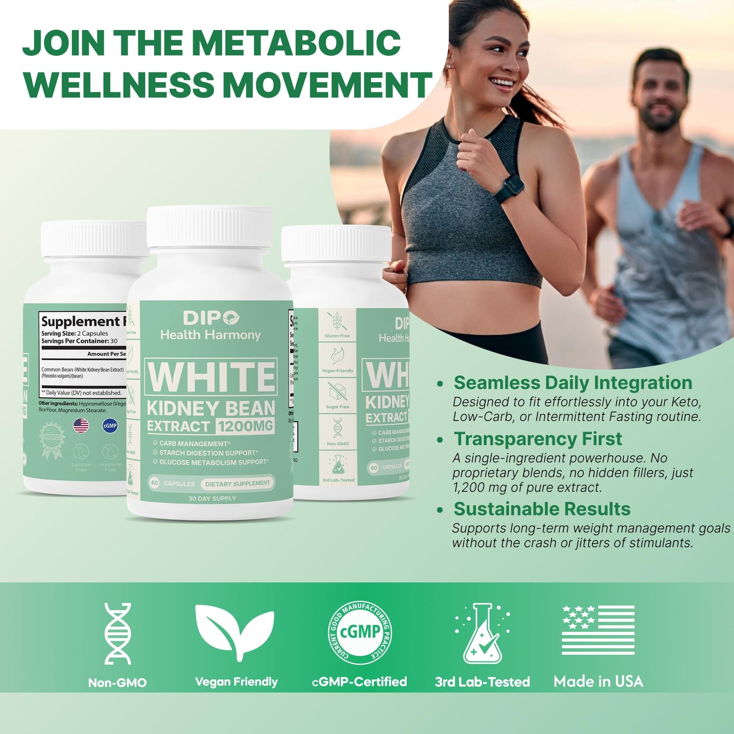 DIPO HEALTH HARMONY White Kidney Bean Extract Carb Blocker Capsules, 60 Count