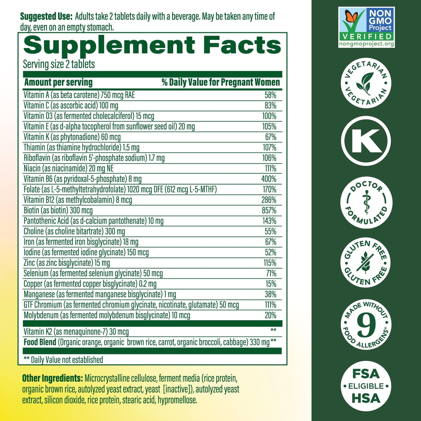 MegaFood Baby & Me 2 Prenatal Vitamin and Minerals, 120 Tablets