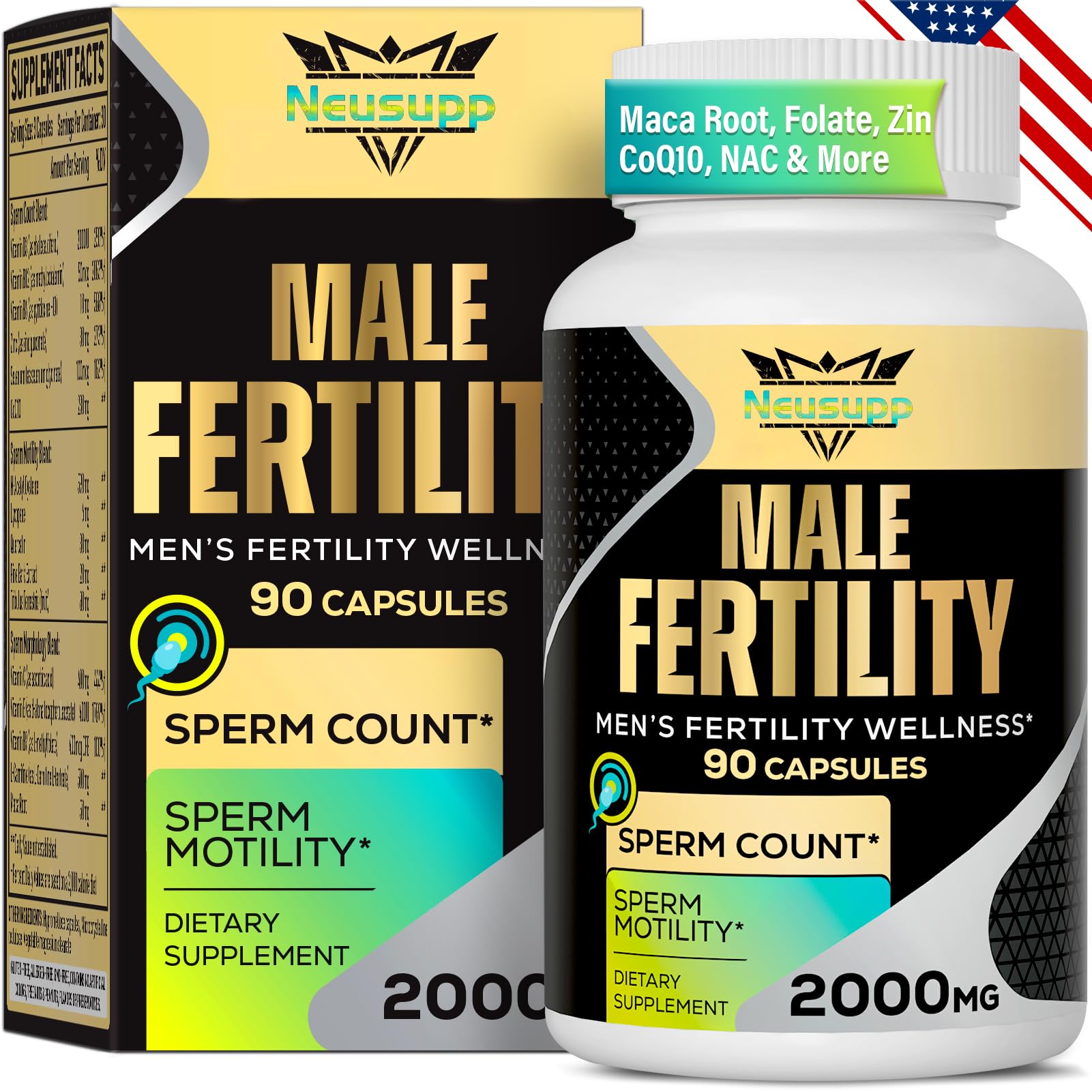 Neusupp Fertility Supplements for Men Sperm Count & Motility Capsule, 90 Count