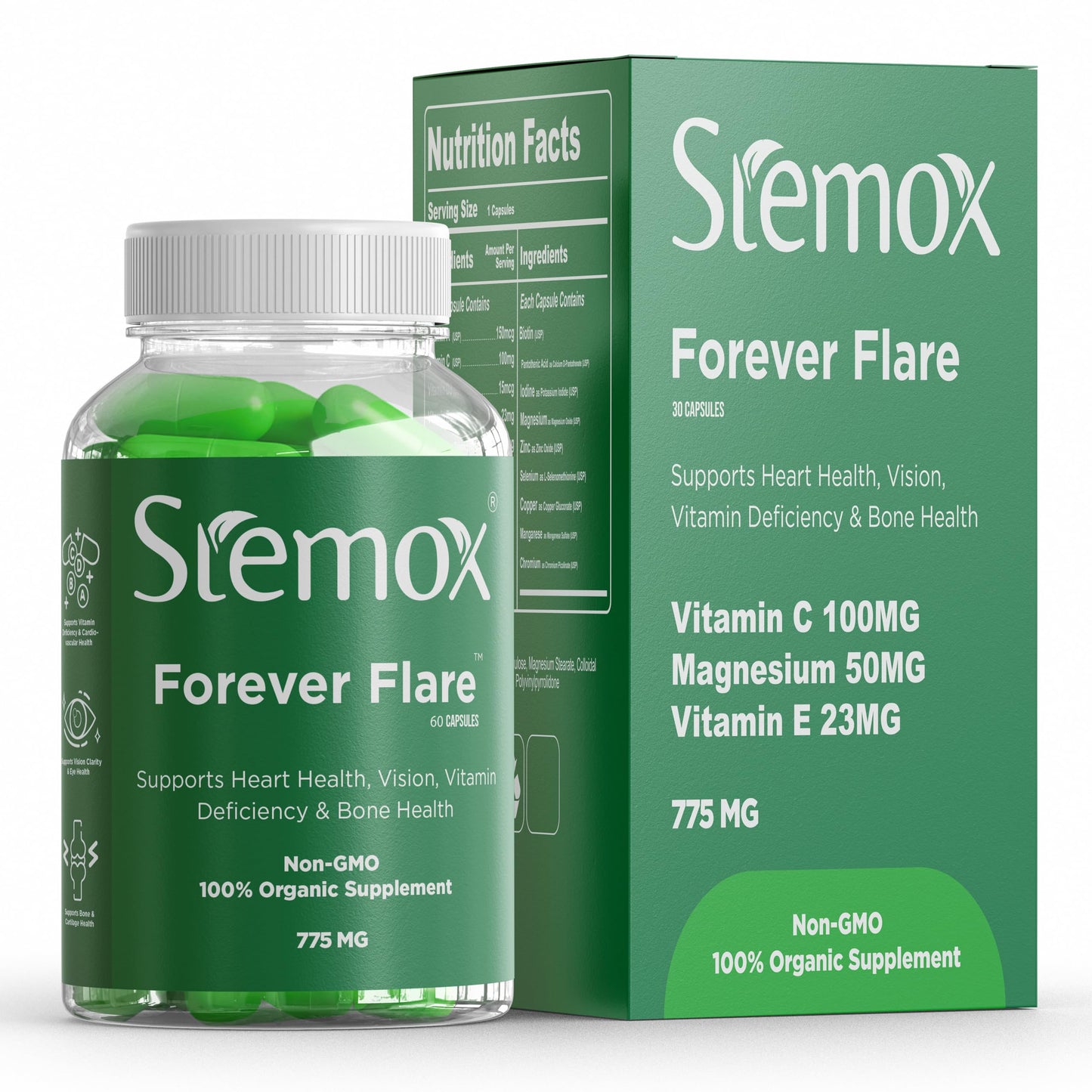 Stemox Forever Flare Vitamin C & Magnesium Supplement for Immunity, Energy & Muscle Support Capsules 60 Count