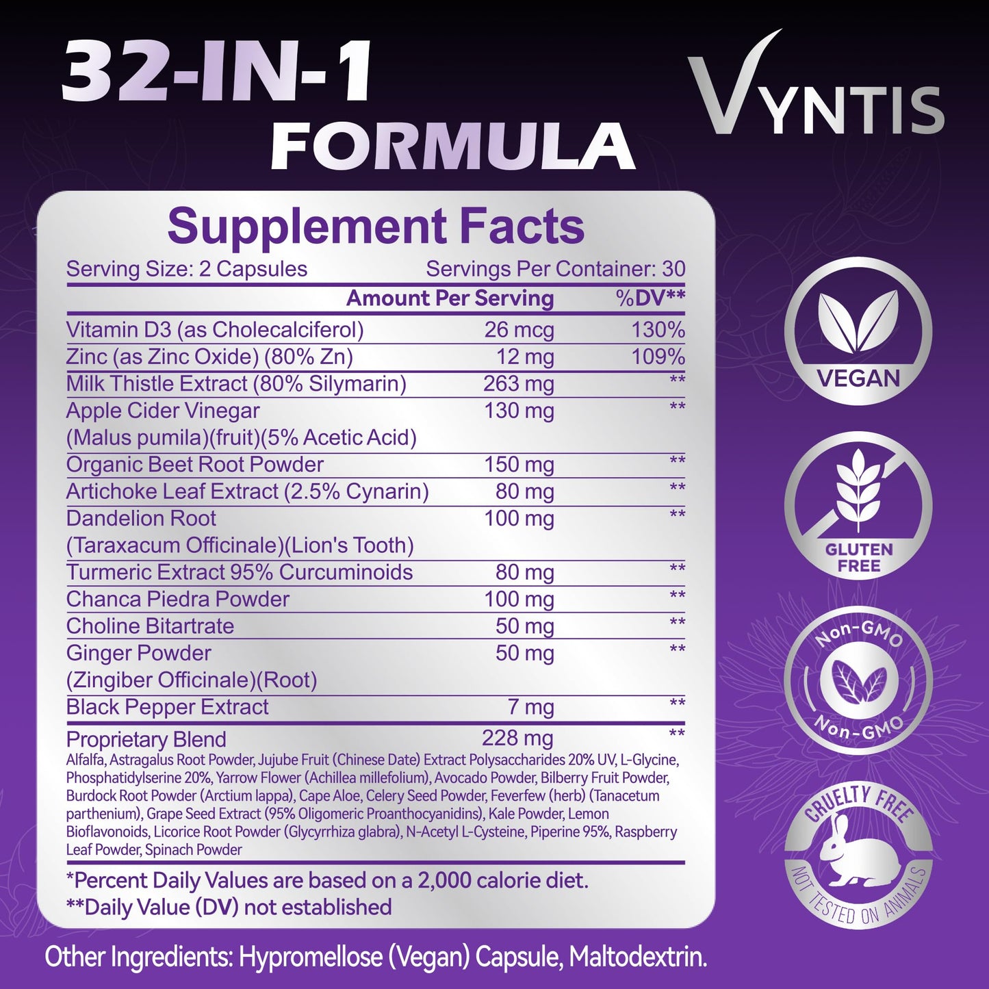 VYNTIS 32-in-1 Liver Cleanse Detox & Repair Liver Support Supplement 60 Capsules