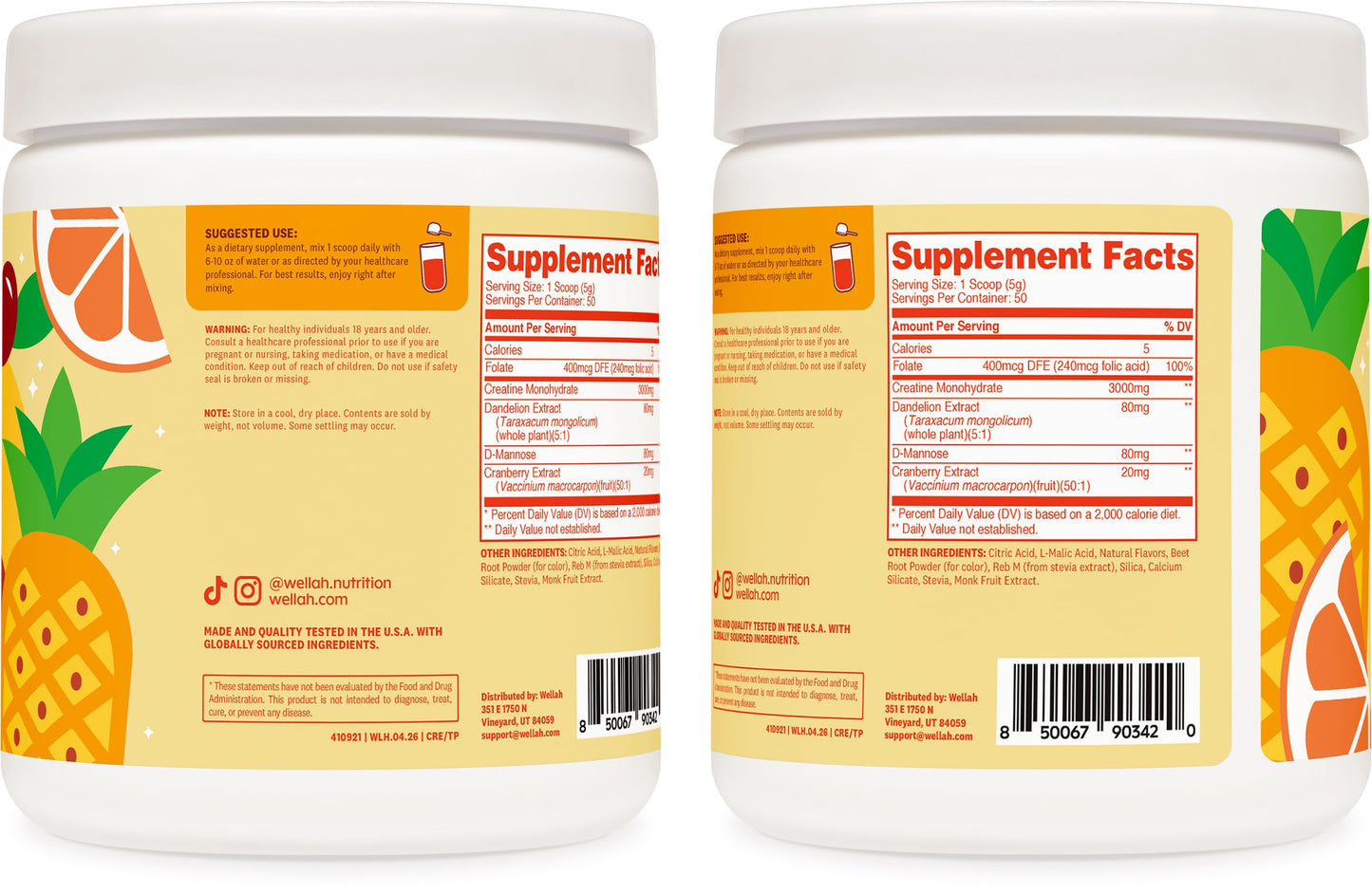 Wellah Creatine for Women - Creatine Monohydrate with Dandelion & Cranberry Extract Powder 9.3