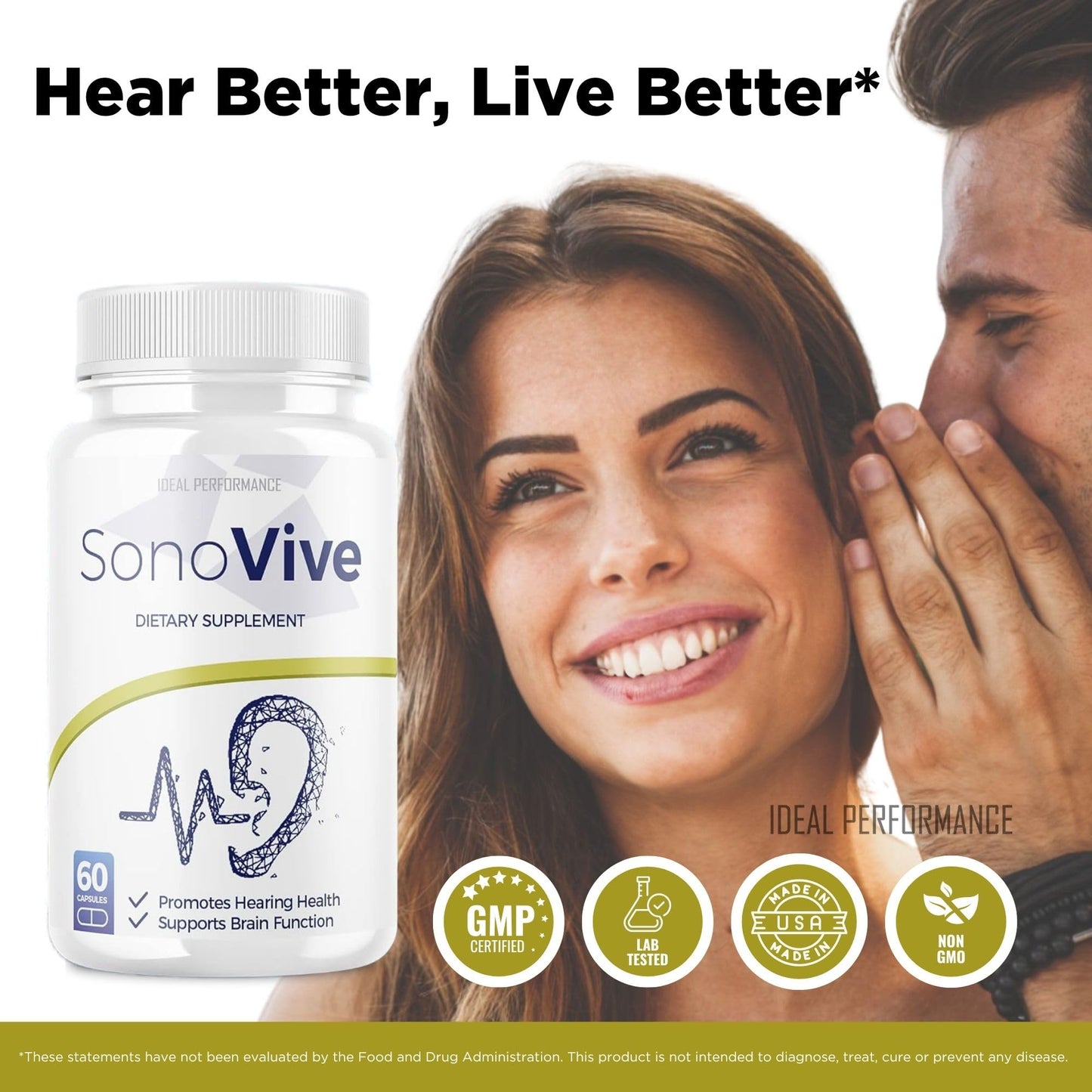 IDEAL PERFORMANCE Sonovive Hearing Supplement Capsules, 60 Count