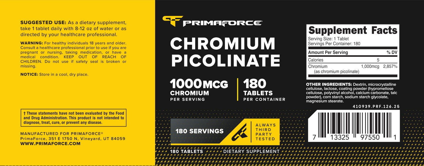 Primaforce Chromium Picolinate 1000mcg Tablet, 180 Tablets