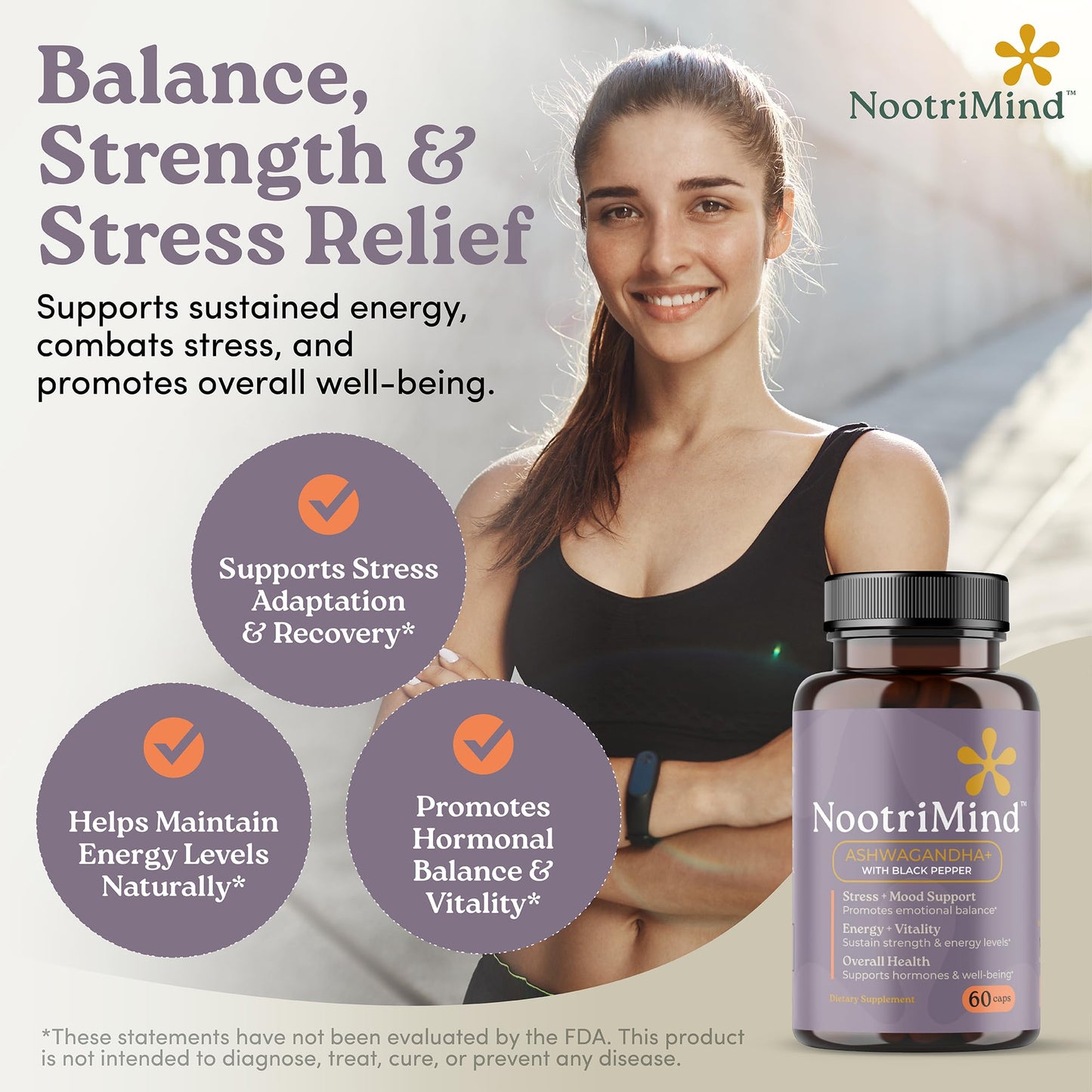 nootrimind Organic Ashwagandha Capsules 1300mg Daily Serving (Withania Somnifera) with Black Pepper – Root Powder + Extract – Relaxation & Mood Support – Vegan, Non-GMO, 60 Capsules