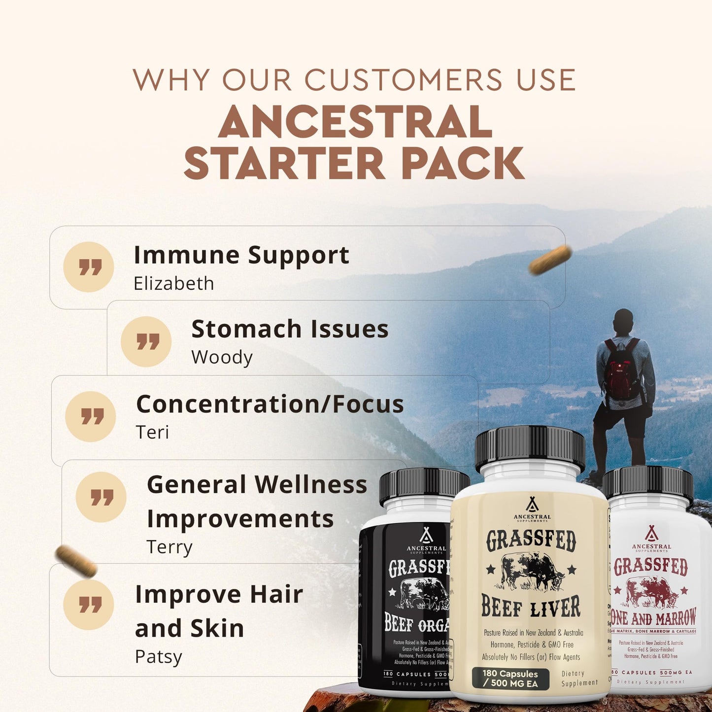 Ancestral Supplements Beef Organs and Stack Variation Organs Starter Pack 540 Capsules