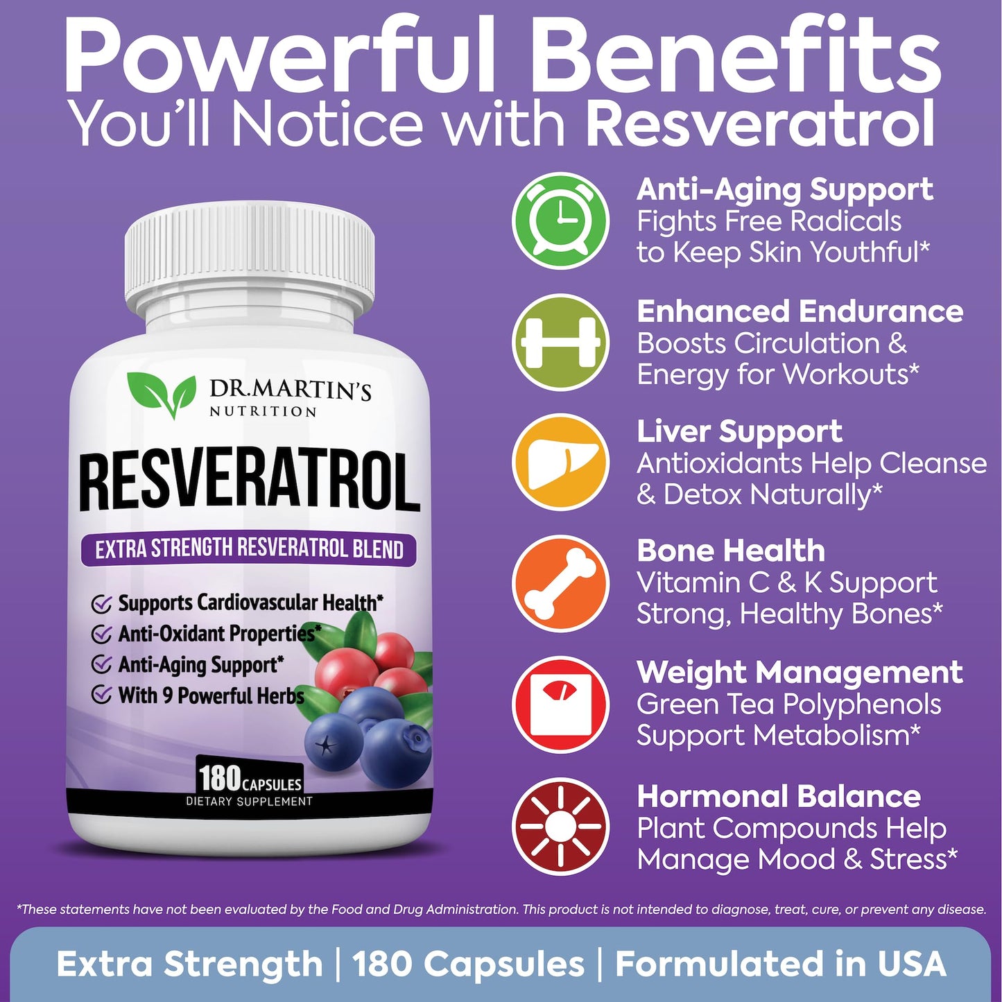 Dr. Martin's Nutrition Extra Strength Resveratrol 1568mg Capsules 180