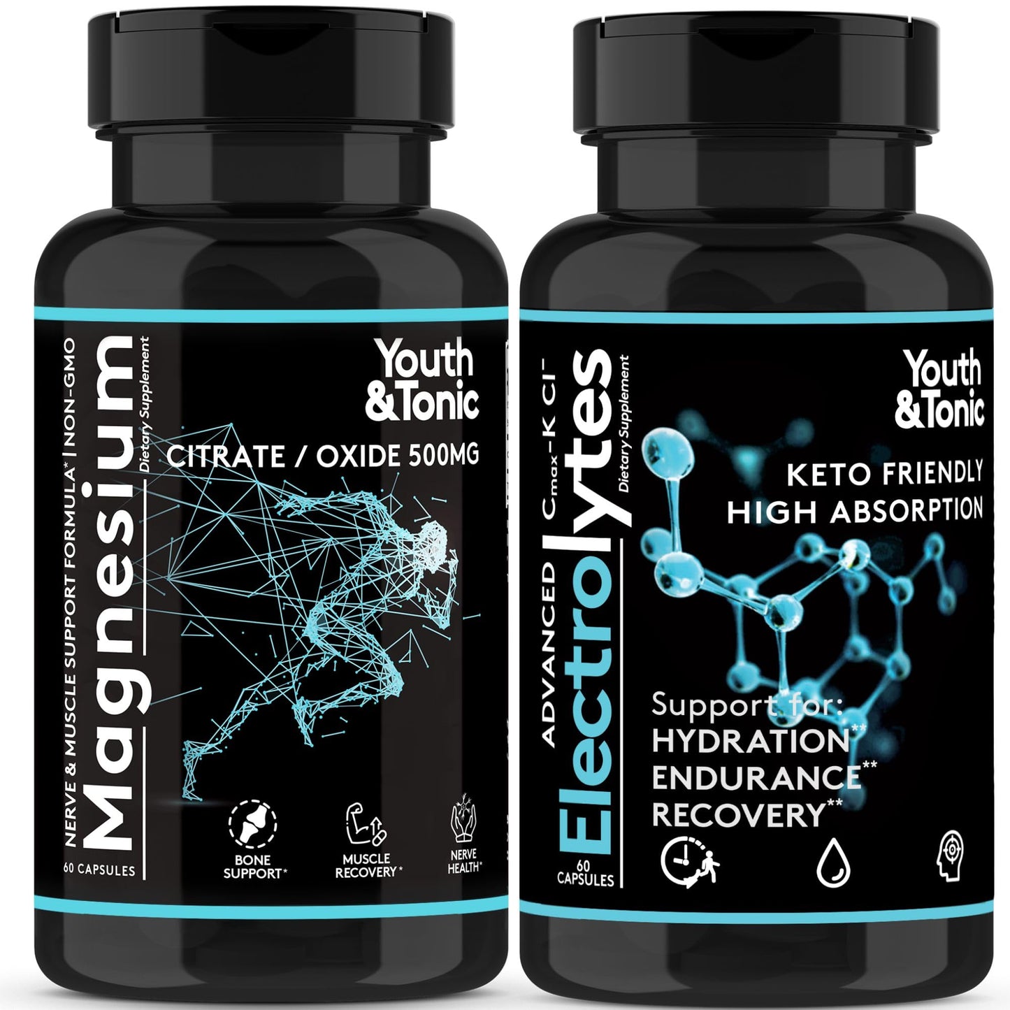 Youth & Tonic High Absorption Magnesium Complex + Electrolytes Capsules, 120 Count