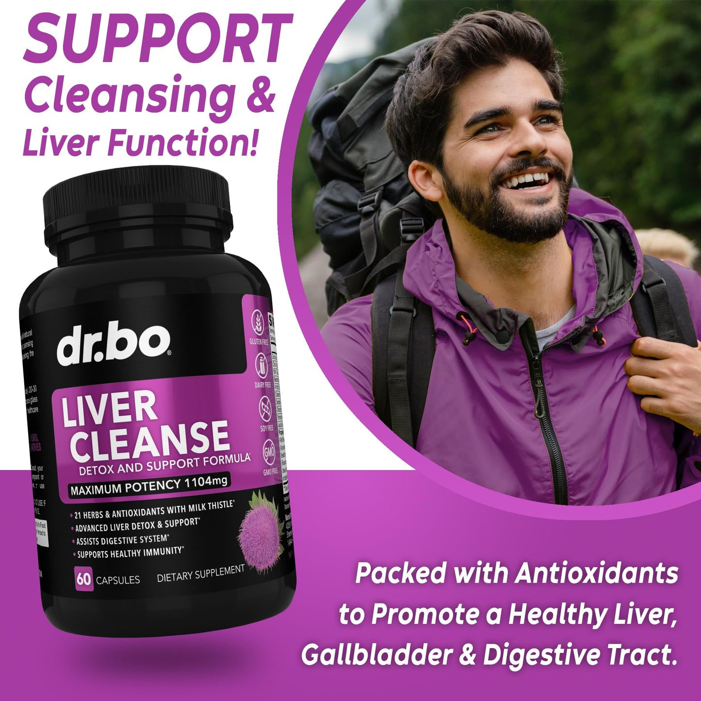 DR. BO Liver Cleanse Detox Support Supplement Capsules 60 Count