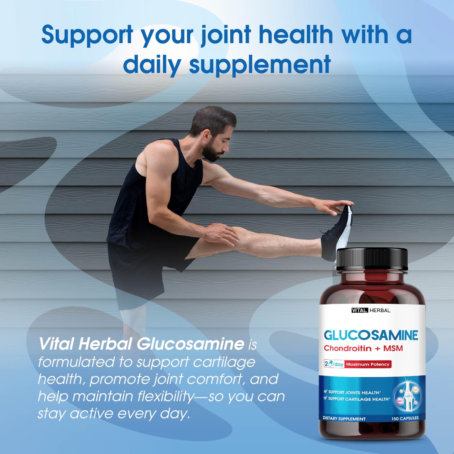Vital Herbal Liposomal Glucosamine with Chondroitin, MSM - Maximum Potency - Support Joints, Cartilage 150 Capsules