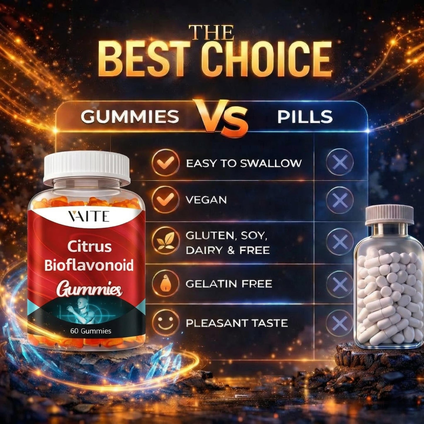 VAITE Citrus Bioflavonoid Complex Supplement 1000mg Gummies, 60 Count