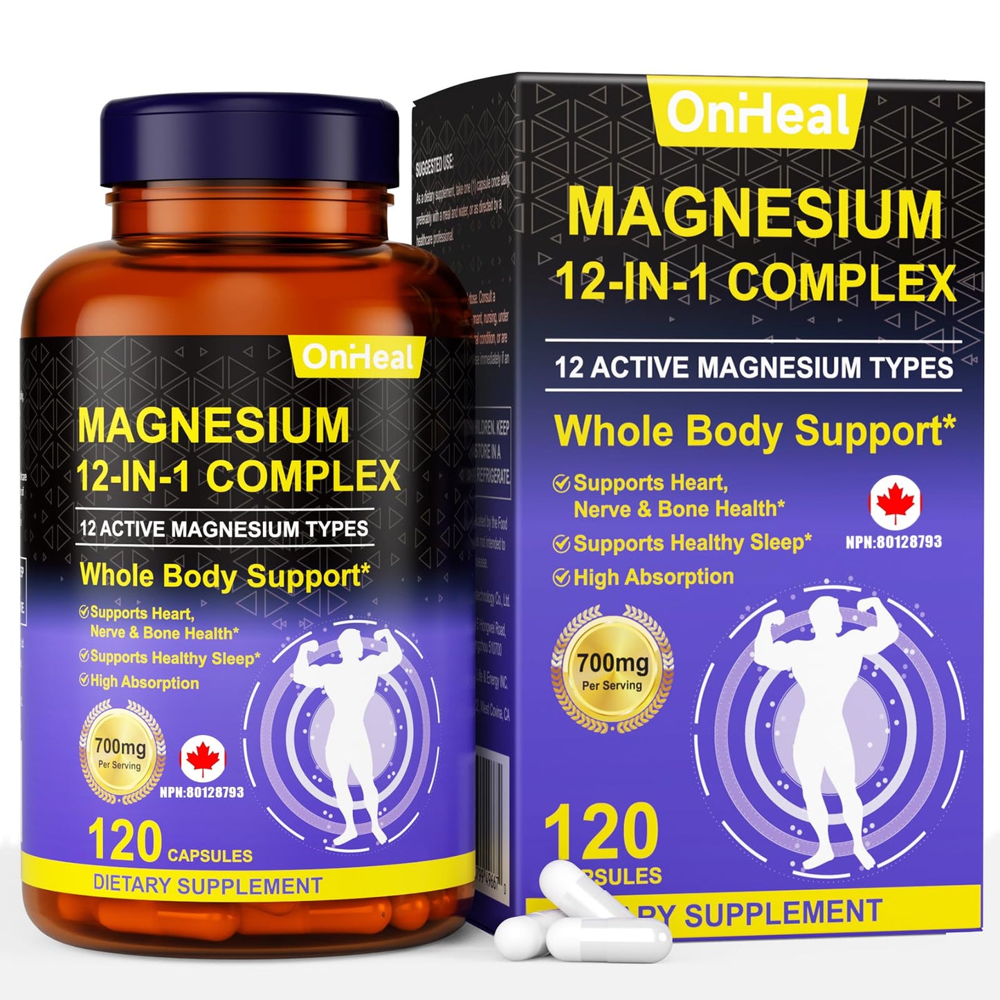 LABJD Magnesium 700mg 12-in-1 Complex Capsules, 120 Capsules