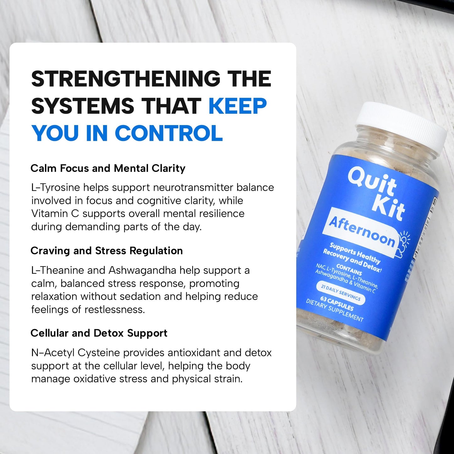 Quit Kit Afternoon Recovery - Stress, Anxiety, & Craving Relief Capsules 63 Count