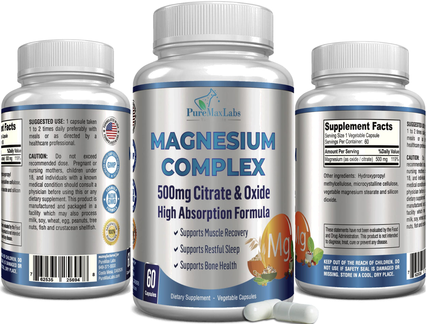 YUMMYVITE Magnesium Citrate Complex 500mg Capsules, 60 Count