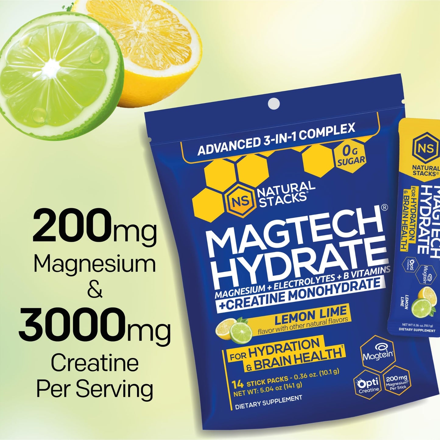 Natural Stacks Magtech Magnesium Capsules + Hydration Creatine Powder Bundle, 74 Total Servings