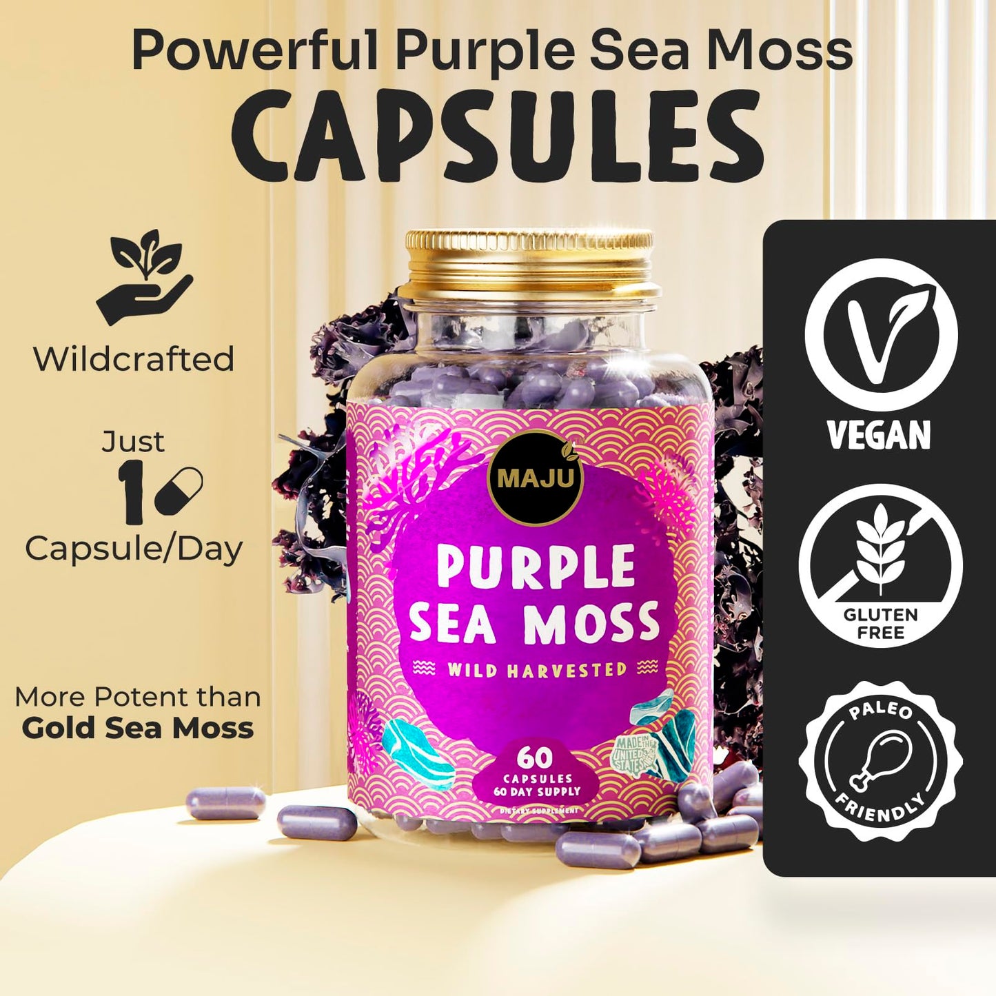 Maju Superfoods Black Seed Oil Capsules and Purple Sea Moss Capsules Bundle, 120 Capsules