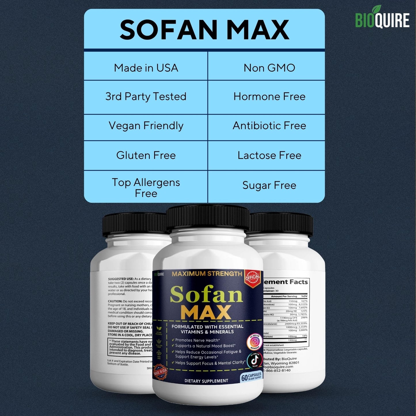 BIOQUIRE Sofan Maximum Strength Nerve Support Supplement, Capsule, 60 Capsules
