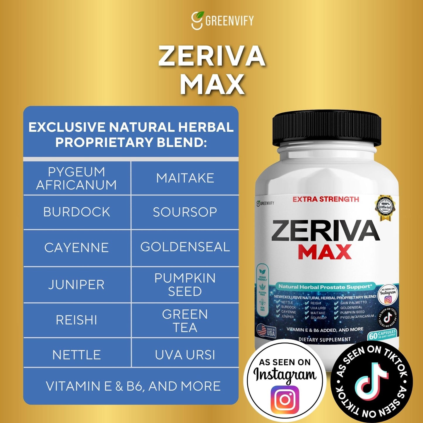 GREENVIFY Zeriva Max Extra Strength Prostate Support 60 Capsules