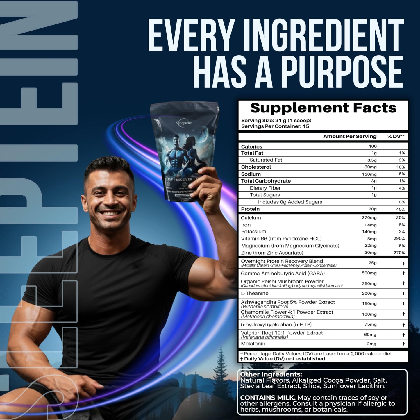 Sleeptein Sleep Support Protein Powder Nighttime Recovery, Powder, 16.32 oz