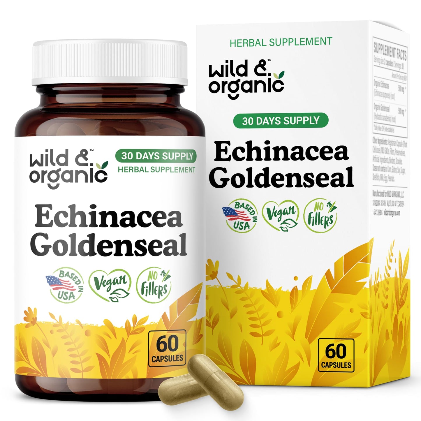 Wild & Organic Echinacea Goldenseal Capsules, 60 Count