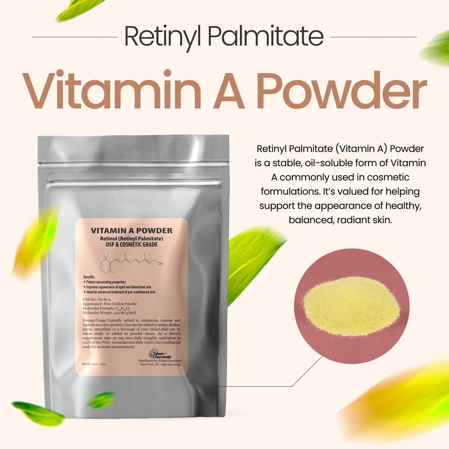 Talsen Chemicals Vitamin A Powder Retinyl Palmitate, 4 oz