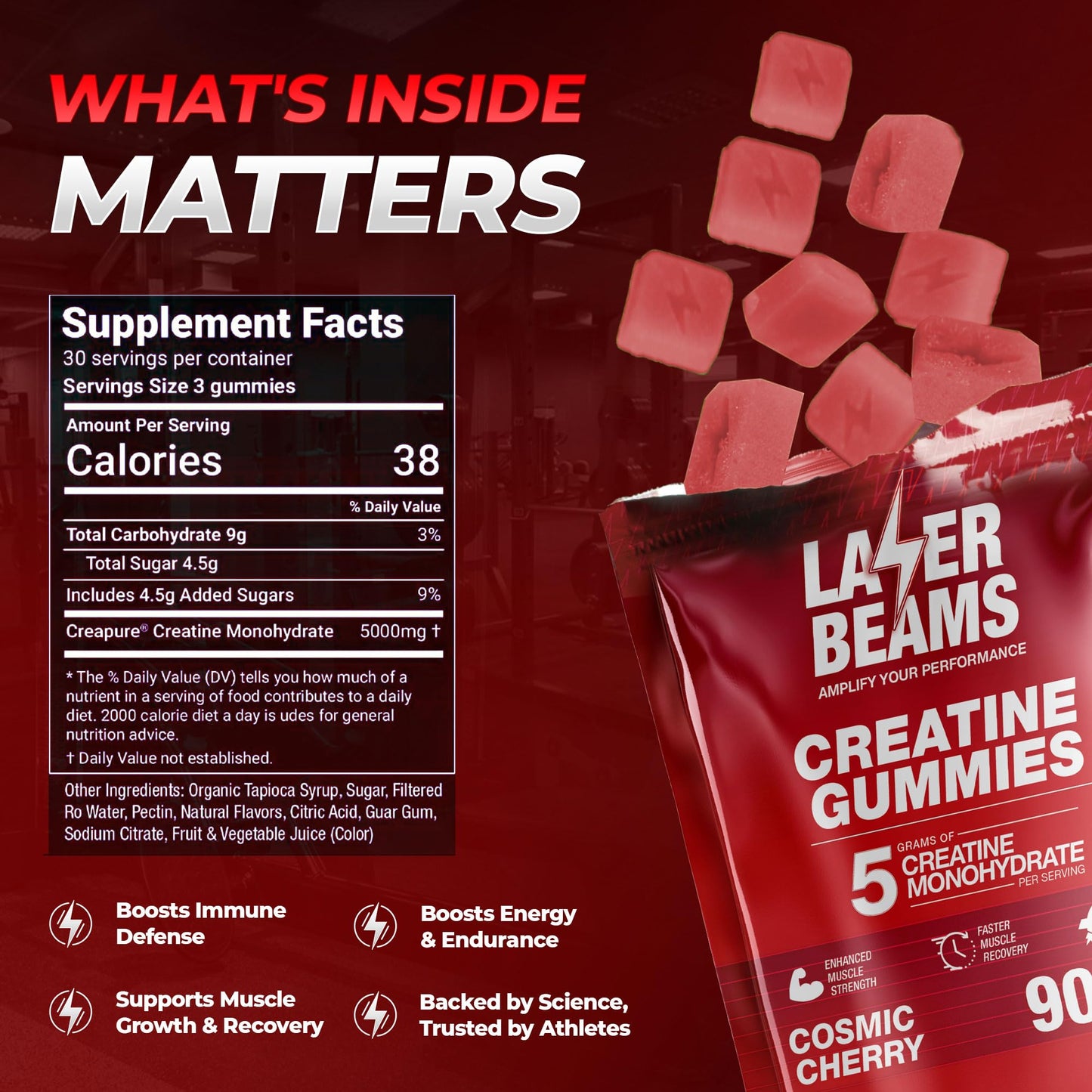 Laser Beams Creatine Monohydrate Gummies 90 Count