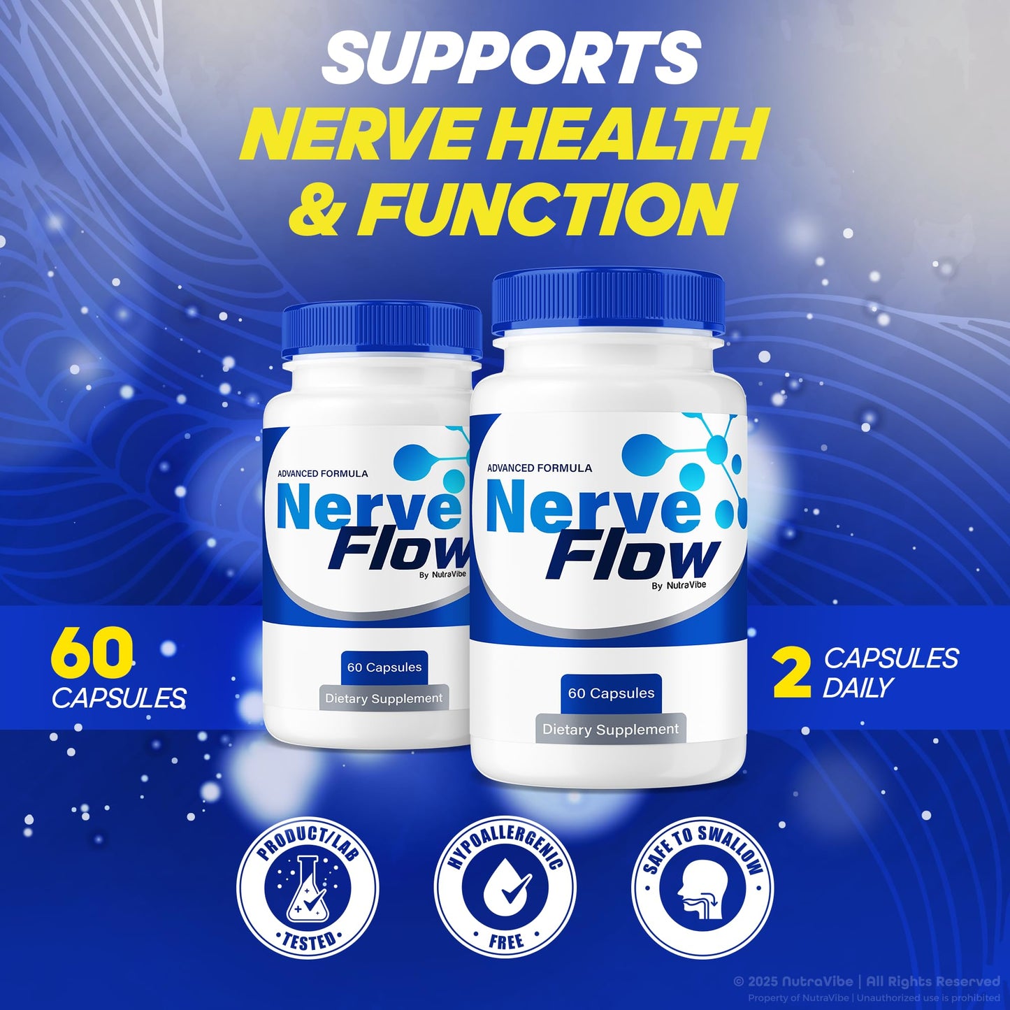 NutraVibe Nerve Flow Daily Support Formula Capsules 180