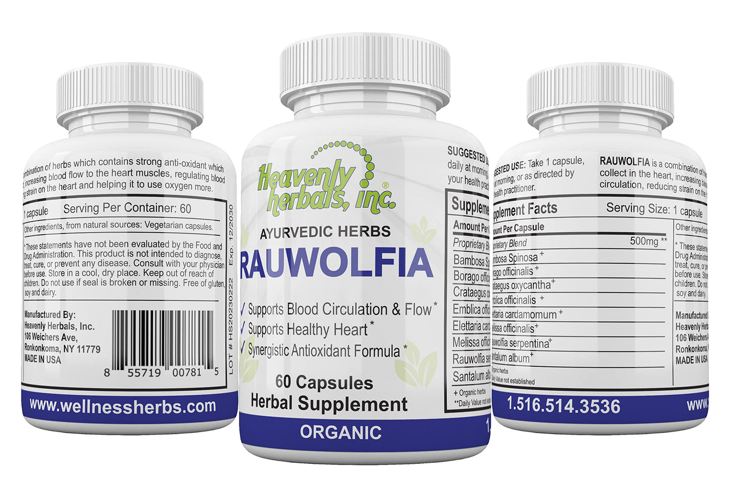 Heavenly Herbals, Inc. Rauwolfia Capsules 60 Count