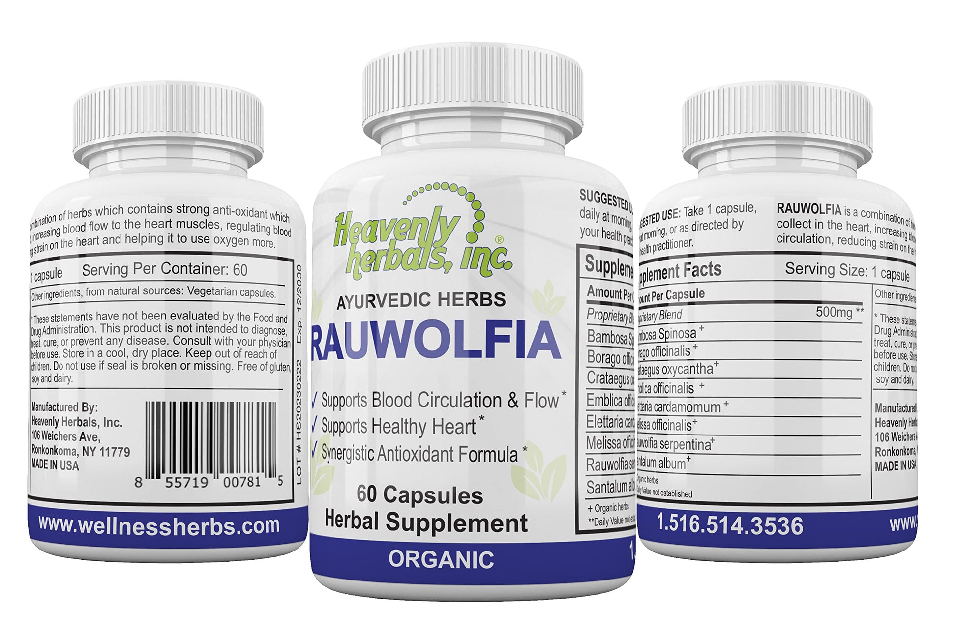Heavenly Herbals, Inc. Rauwolfia Capsules 60 Count