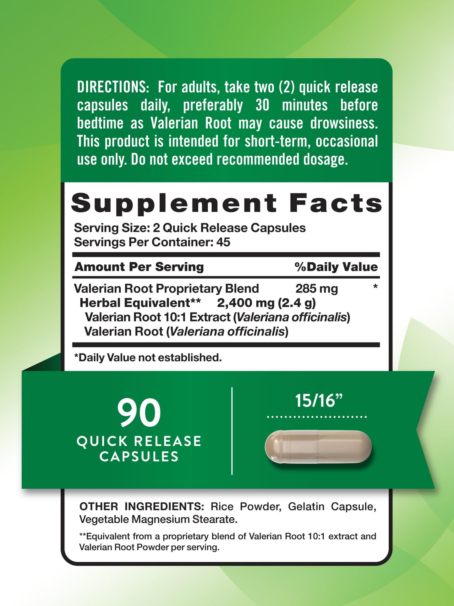 Nature's Truth Valerian Root Capsules 2400mg, 90 Count