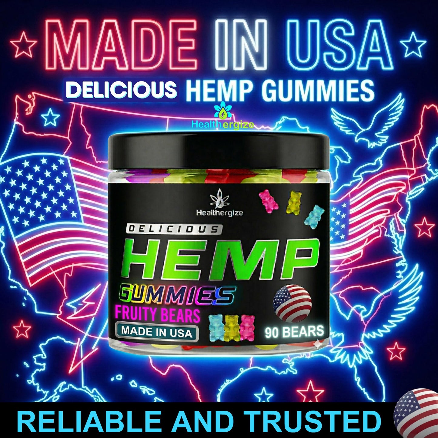 Healthergize Hemp Gummies for Sleep and Relaxation - Natural Hempseed Oil Omega 3 6 9, 90 Count