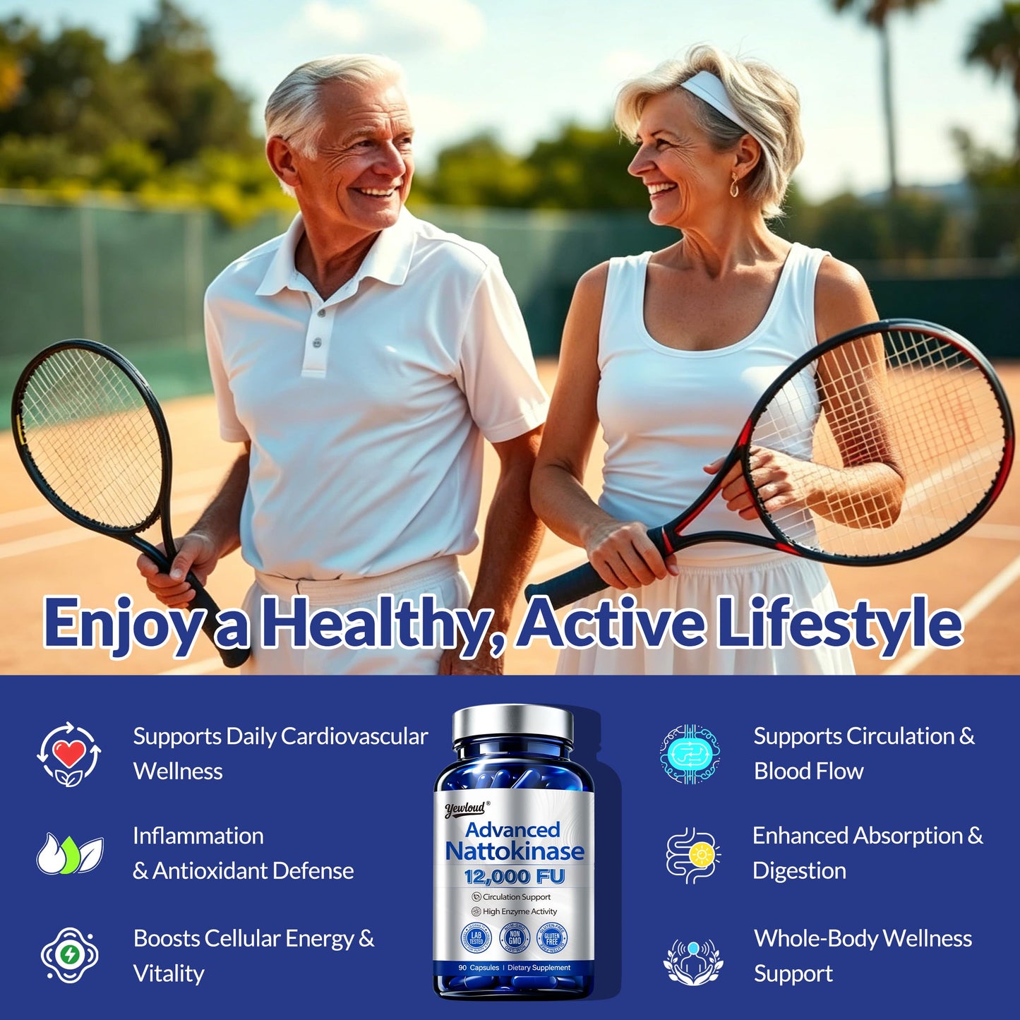 Yewloud Nattokinase 12,000 FU Serrapeptase 360,000 SPU Lumbrokinase 10,000 FUV Triple Enzyme Supplement Capsules, 90 Count