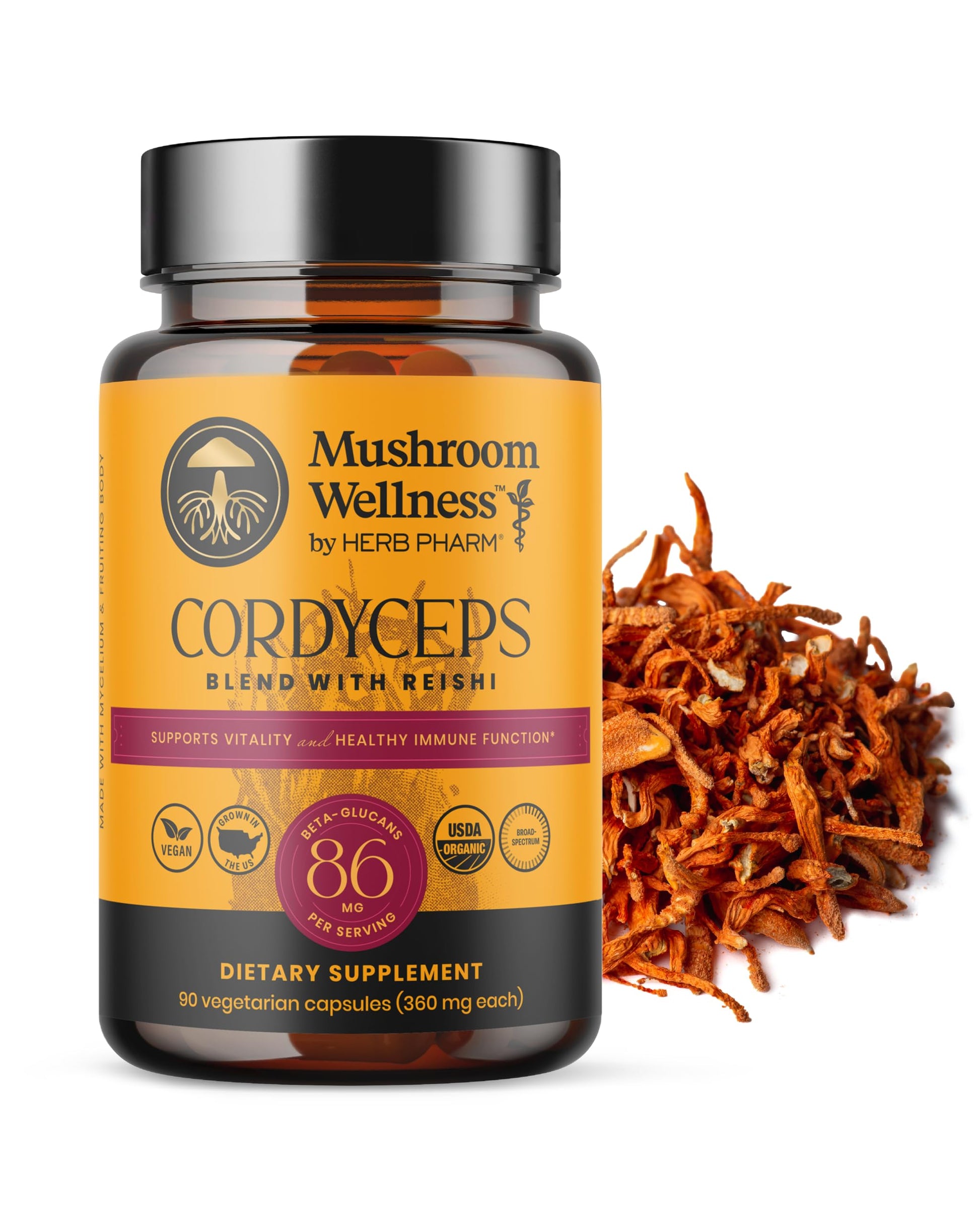 Herb Pharm Mushroom Wellness Cordyceps Blend with Reishi Capsules 90 Capsules