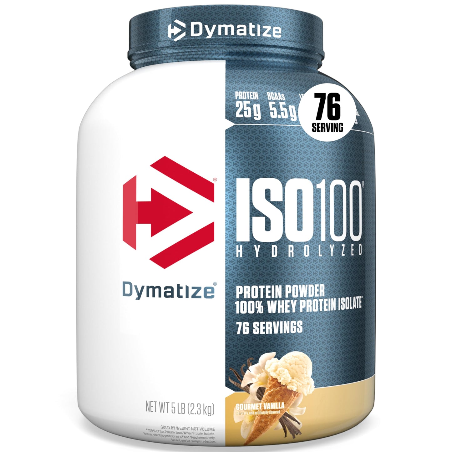 Dymatize ISO 100 Hydrolyzed 100% Whey Protein Isolate Powder Vanilla, 5 lb, 80 Servings