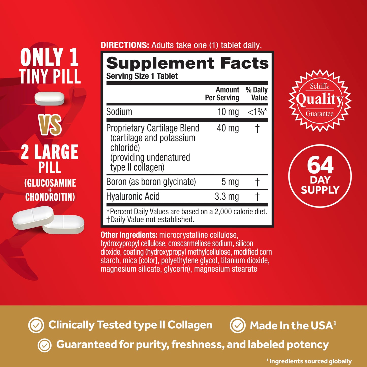 Move Free Ultra Triple Action Joint Support Supplement - Type II Collagen Boron & Hyaluronic Acid, Tablet, 64 Tablets