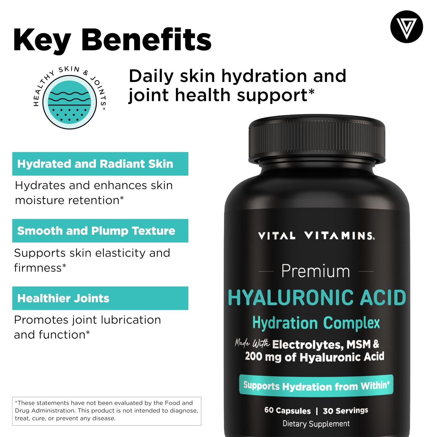 Vital Vitamins Hyaluronic Acid Hydration Complex Capsules 60 Capsules