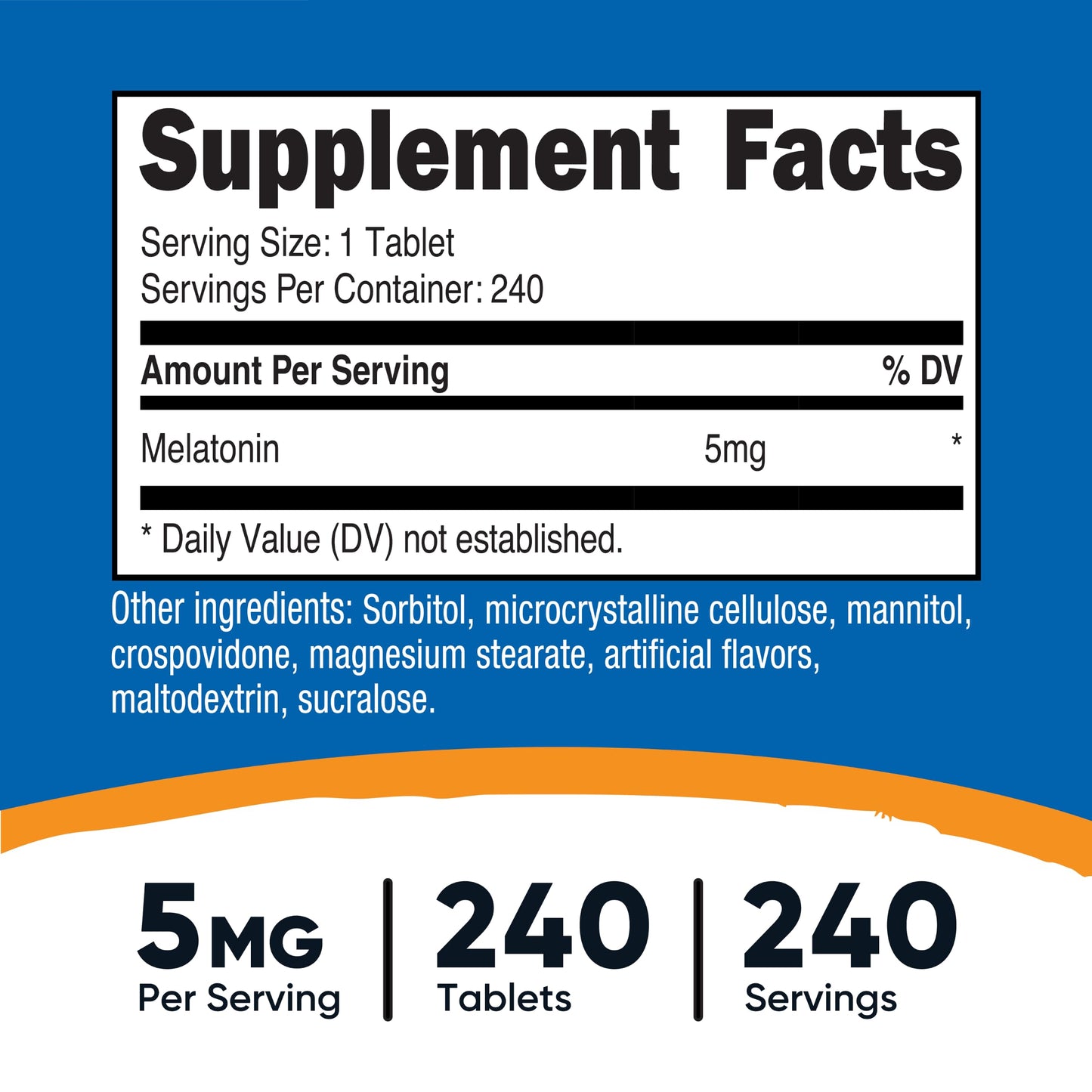 Nutricost Melatonin (5mg) Fast Dissolve Tablets, 240 Count