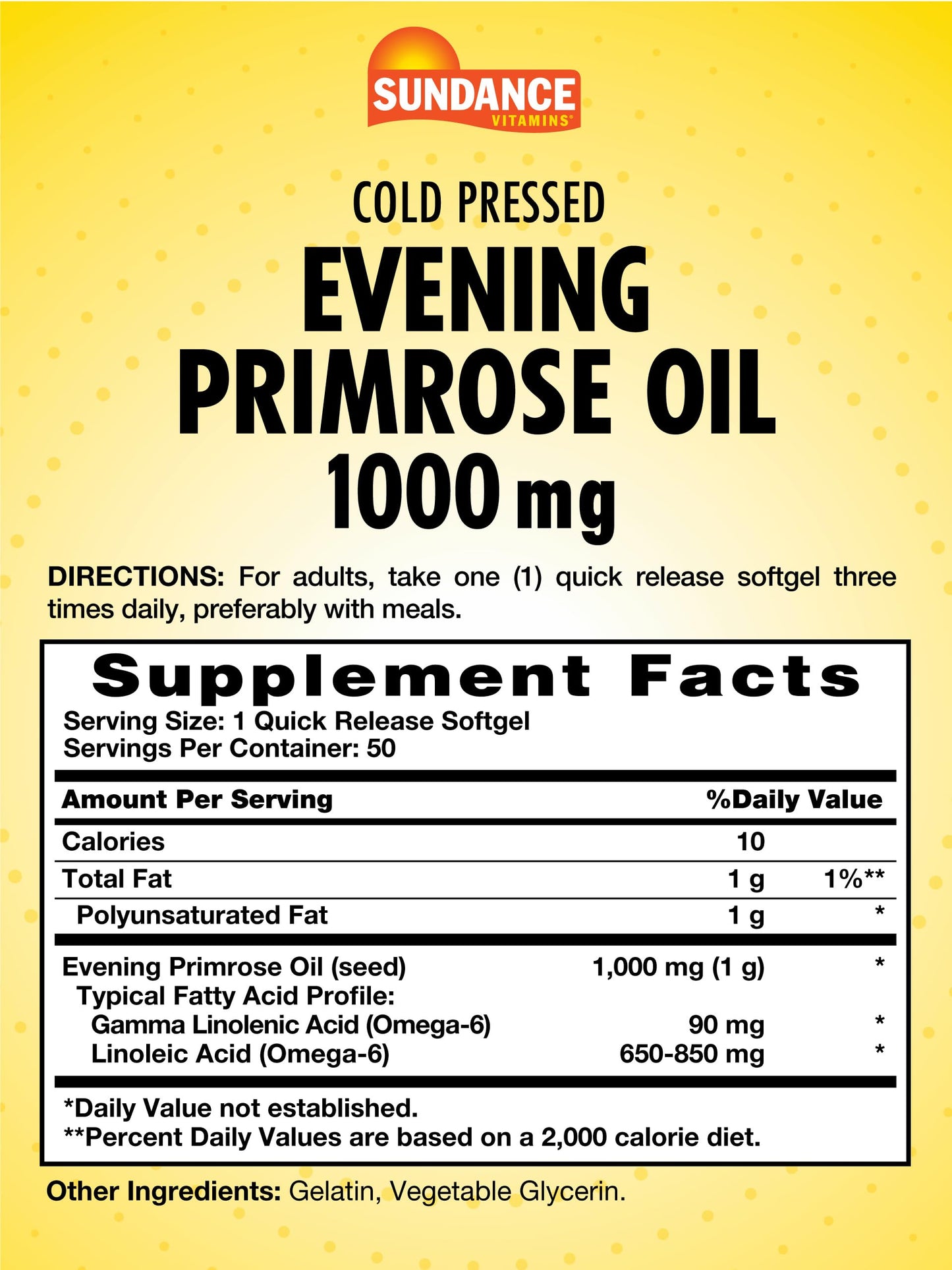 Sundance Evening Primrose Oil 1000mg for Women Softgel 50 Count