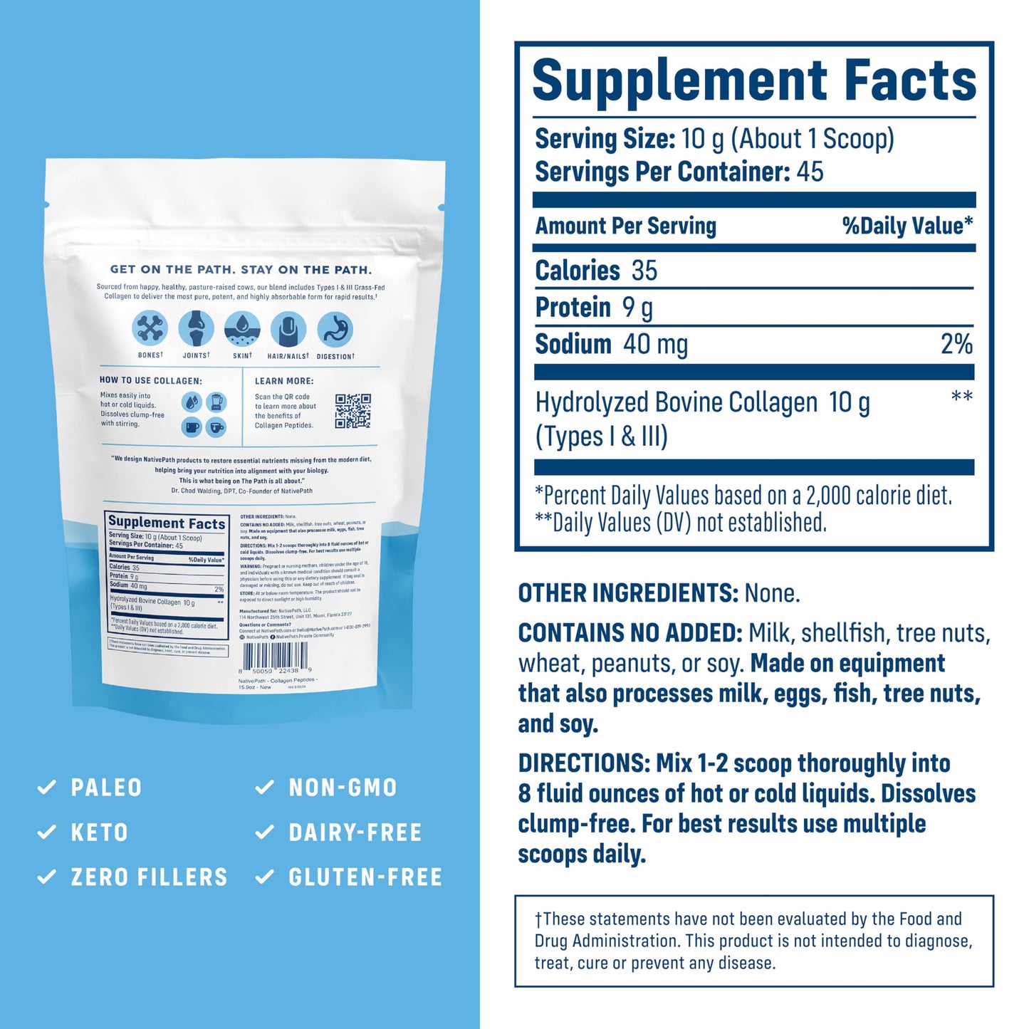 NativePath Collagen Peptides, Grass-Fed Type 1 & 3 Powder 15.9 oz
