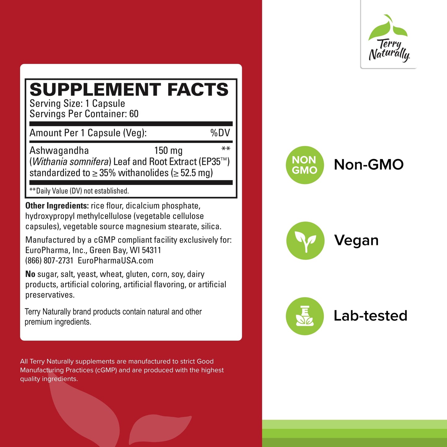 Terry Naturally Ashwagandha EP35 Extra Strength 60 Capsules