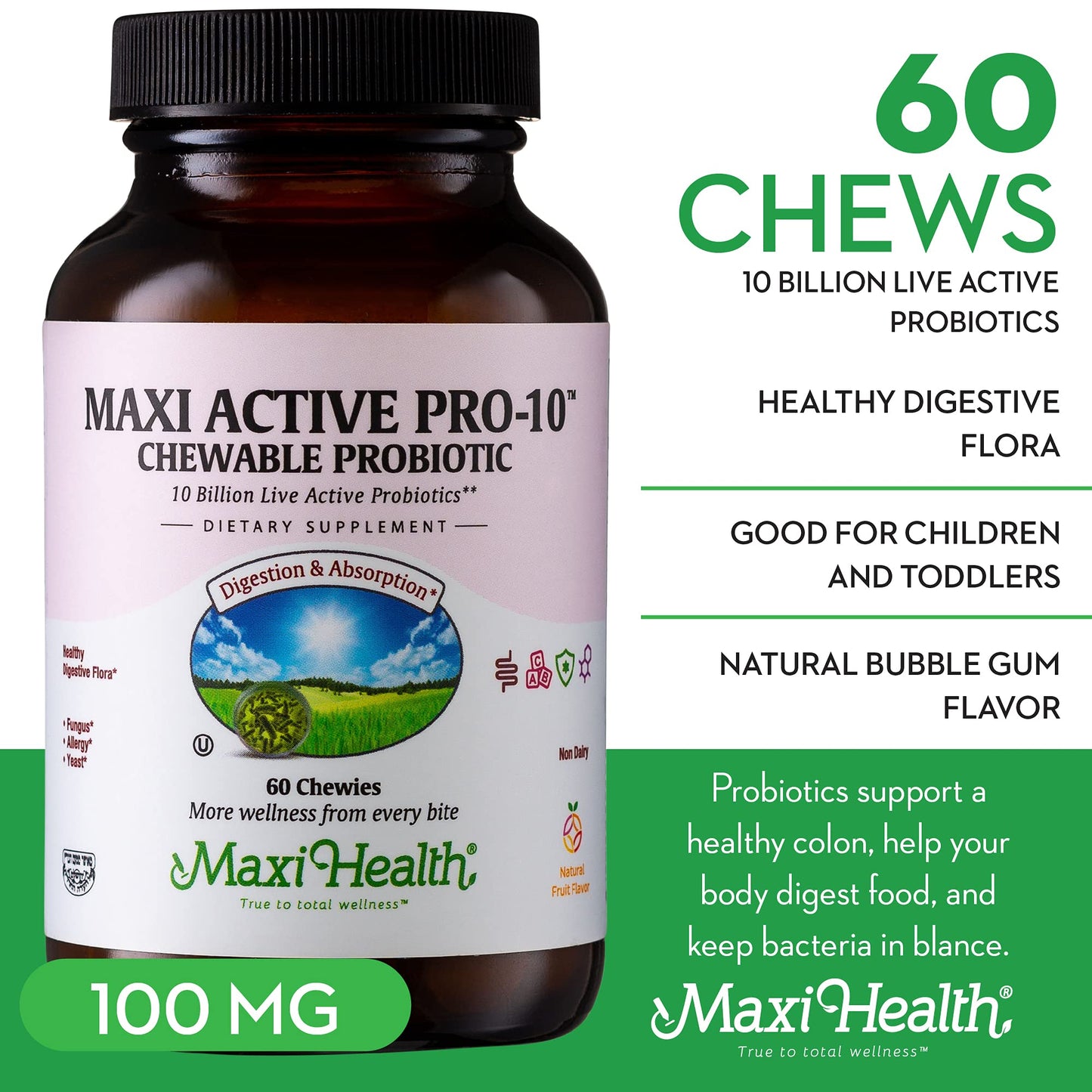 Maxi Health Maxi Active Pro-10 Probiotics for Kids Tablets, 60 Count