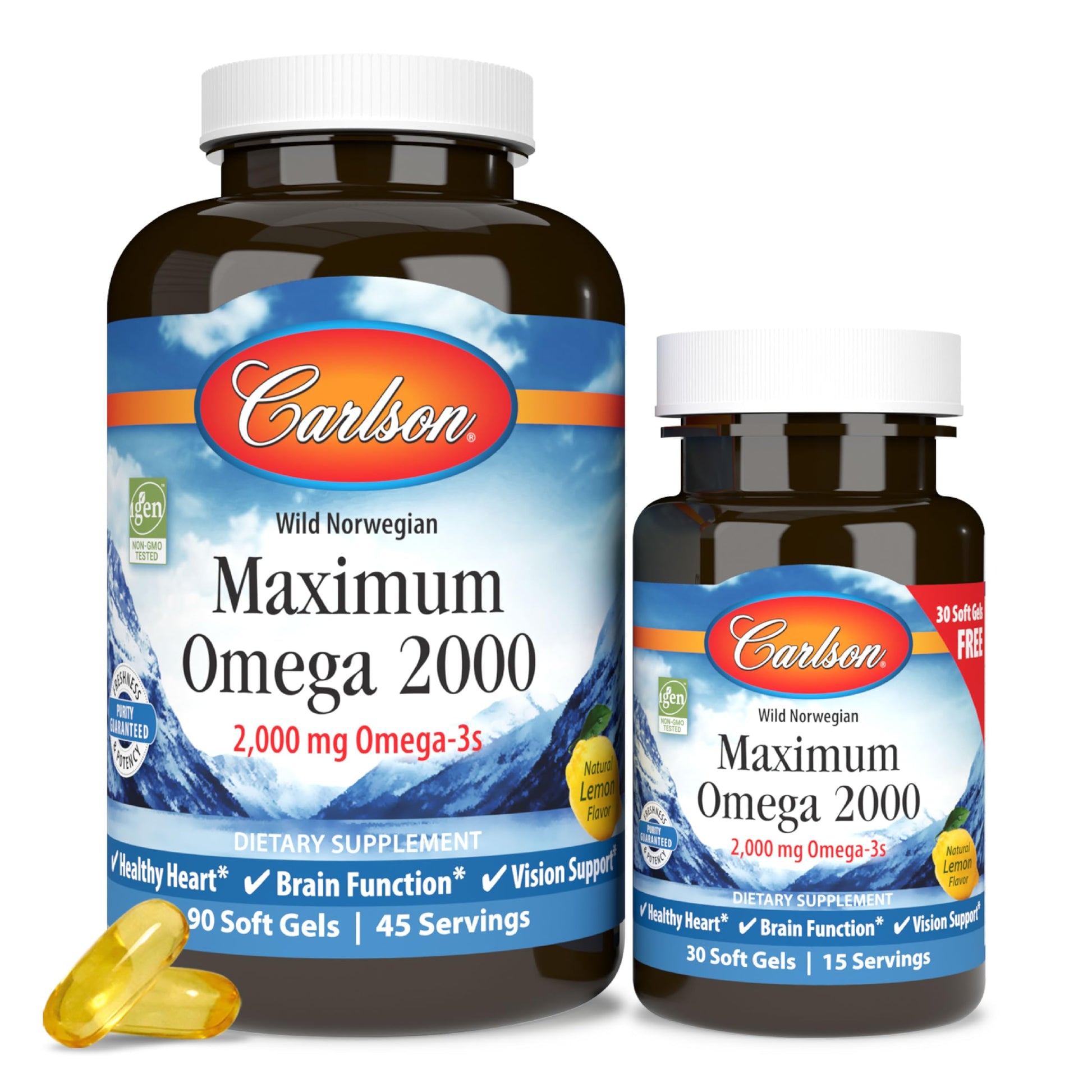 Carlson Maximum Omega 2000 Omega-3 Fish Oil Capsules, 90 Count